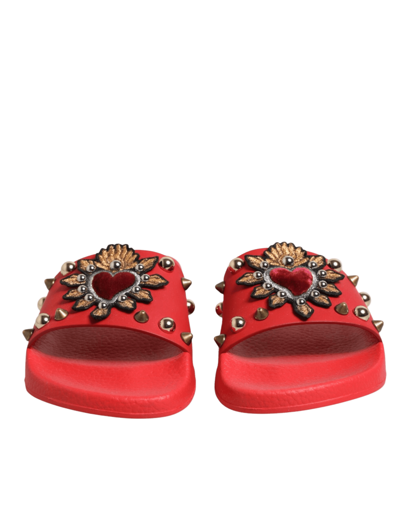 Dolce & Gabbana Red Sacred Heart Stud Slides Beachwear Shoes Glam Steals