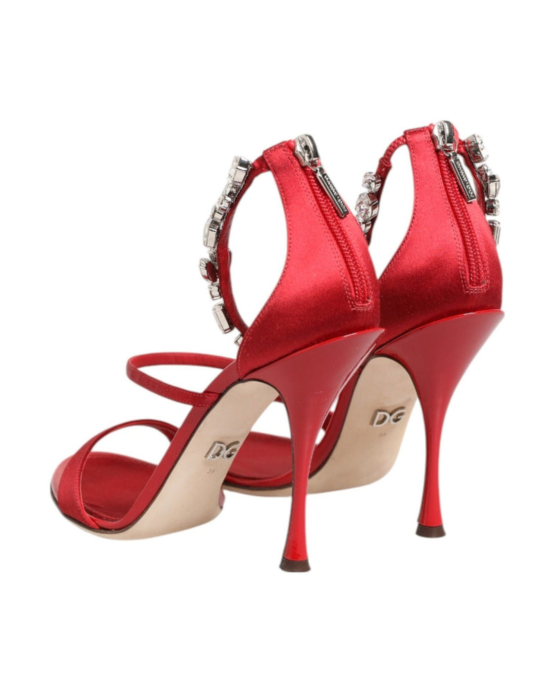 Dolce & Gabbana Red Satin Crystals Keira Sandals Heels Shoes Heels
