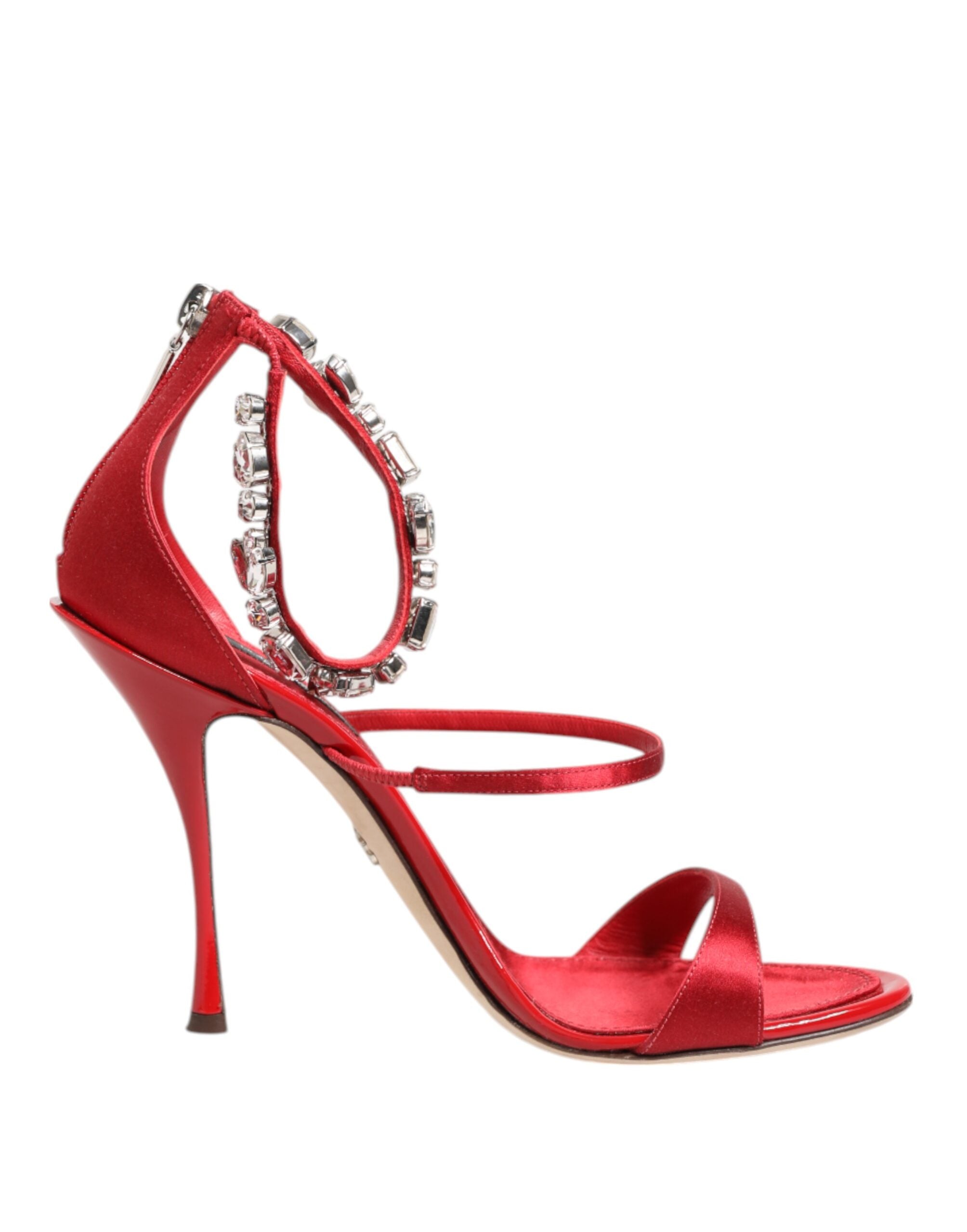 Dolce & Gabbana Red Satin Crystals Keira Sandals Heels Shoes Glam Steals