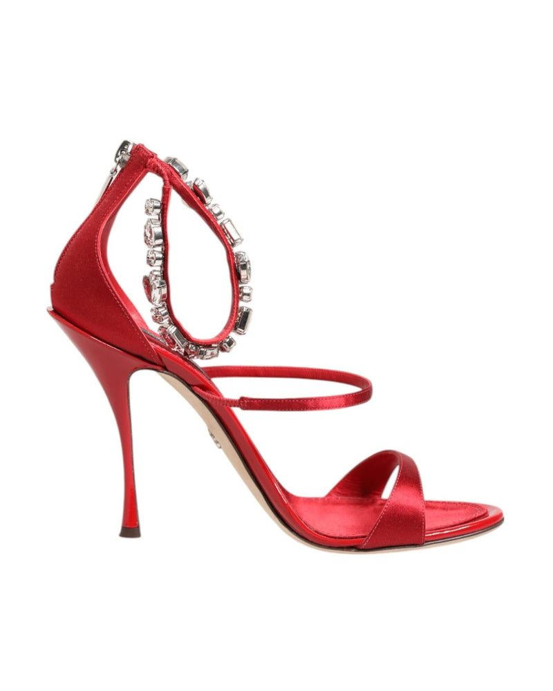Dolce & Gabbana Red Satin Crystals Keira Sandals Heels Shoes Glam Steals