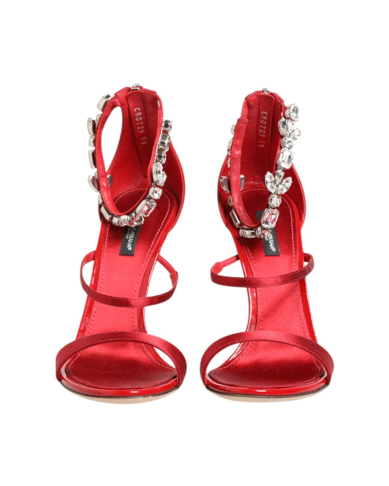 Dolce & Gabbana Red Satin Crystals Keira Sandals Heels Shoes Glam Steals