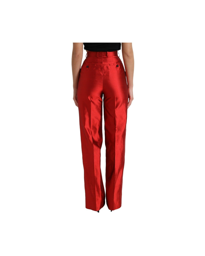 Dolce & Gabbana Red Satin Silk High Waist Wide Leg Pant 