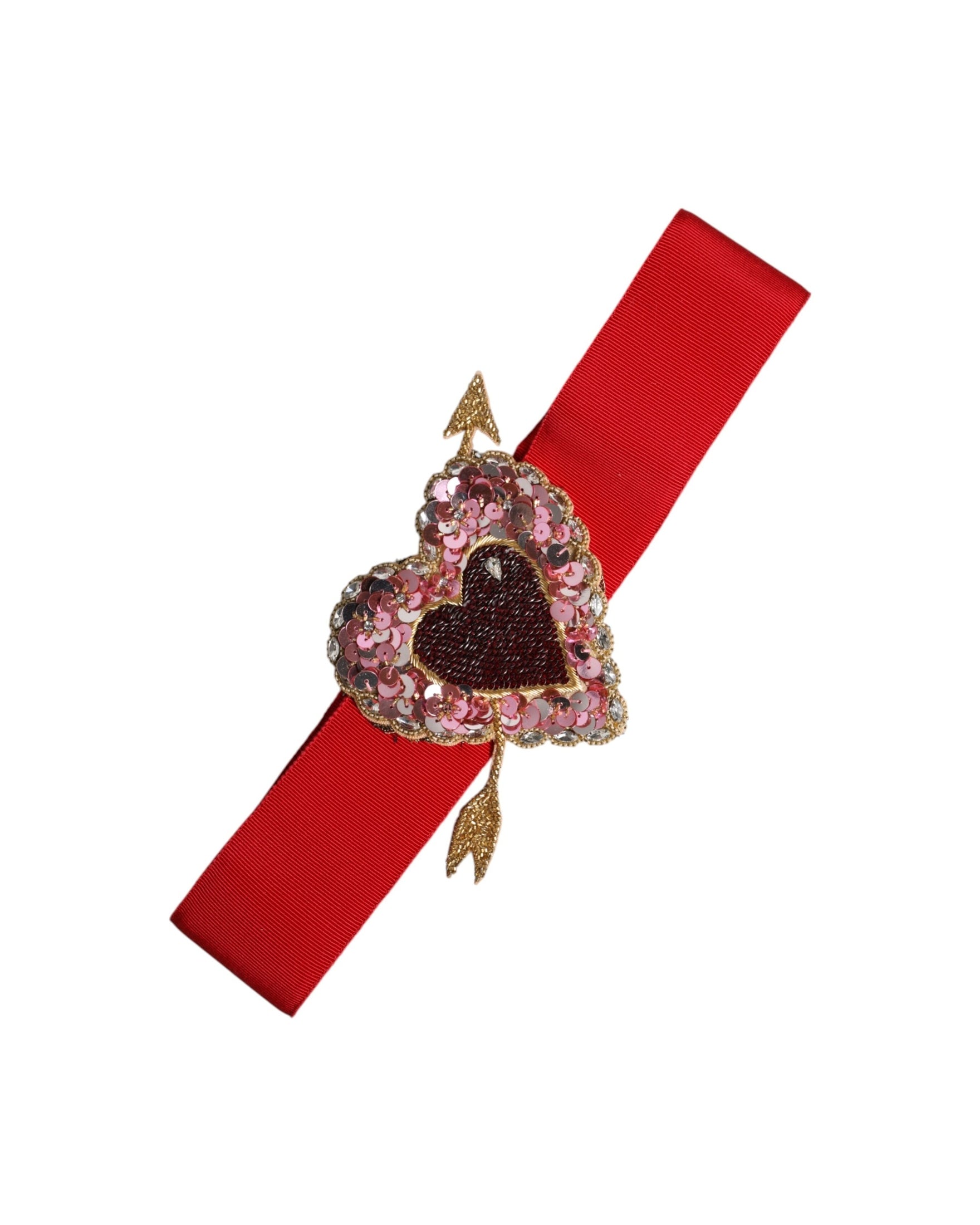 Dolce & Gabbana Red Stretch Wide Waist Heart Embellished Belt Glam Steals