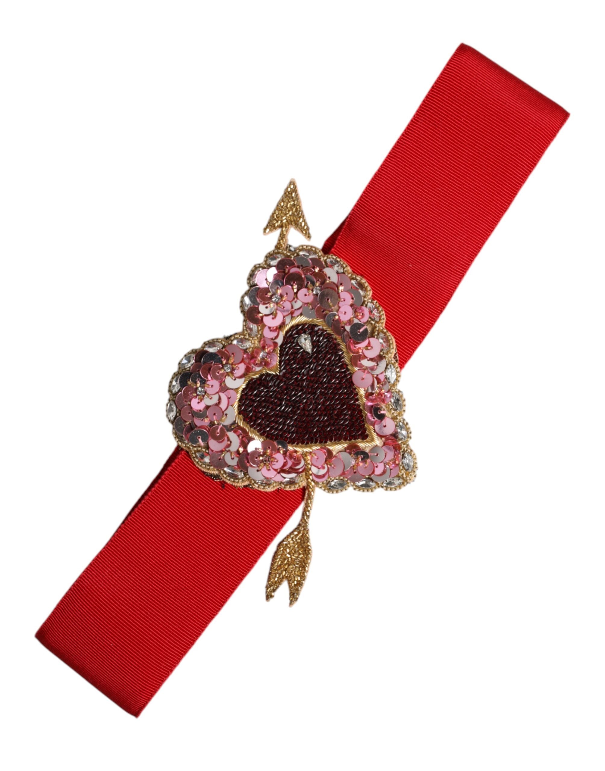 Dolce & Gabbana Red Stretch Wide Waist Heart Embellished Belt Glam Steals