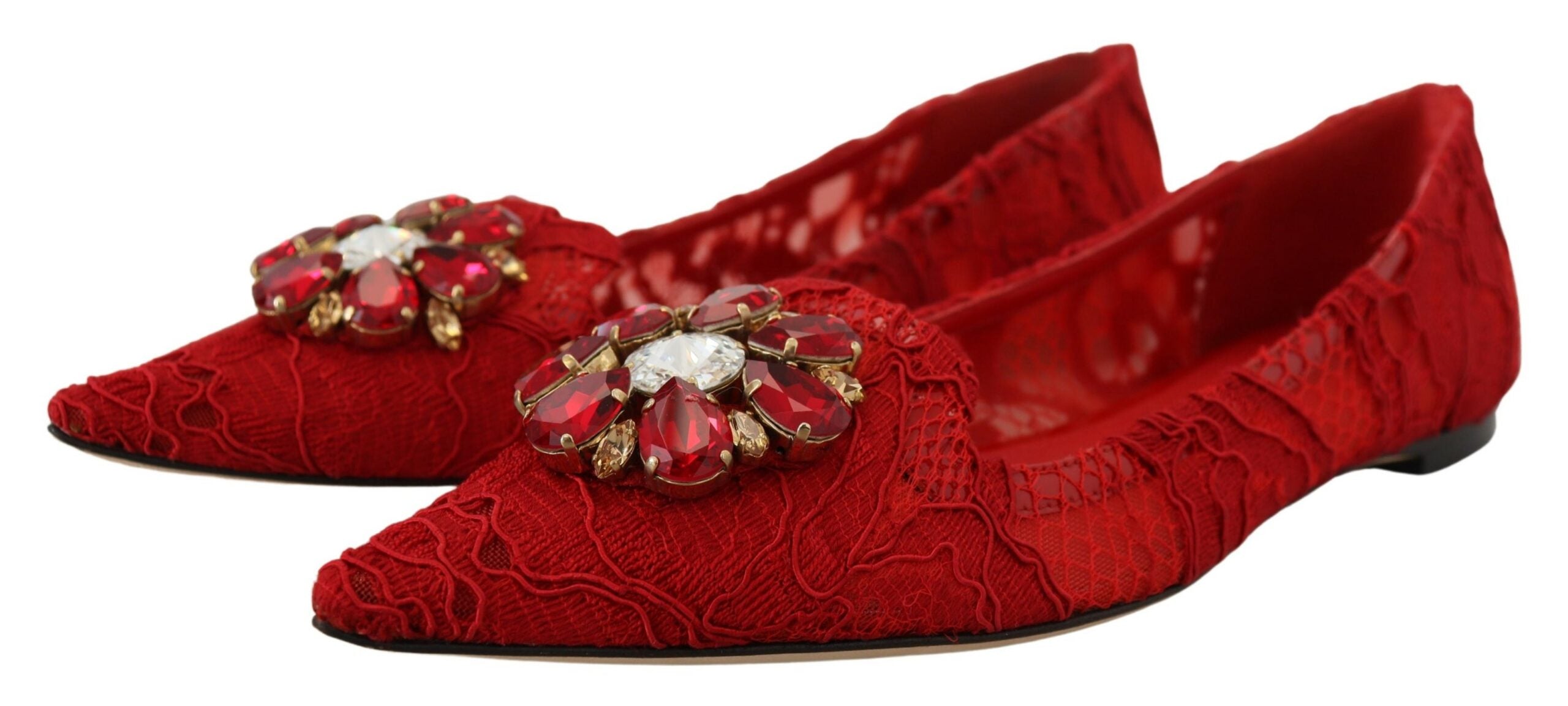 Dolce & Gabbana Red Taormina Crystals Loafers Flats Glam Steals