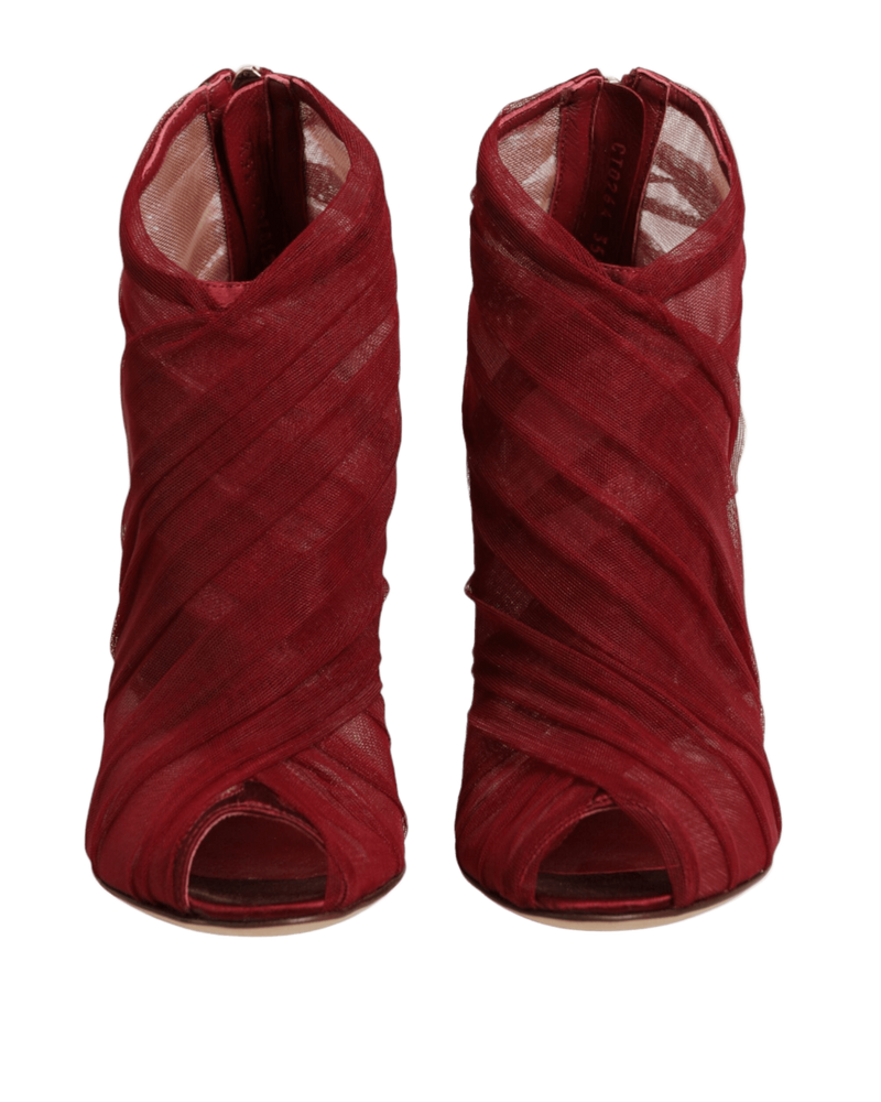 Dolce & Gabbana Red Tulle Ankle Boots Stiletto Heels Shoes Glam Steals