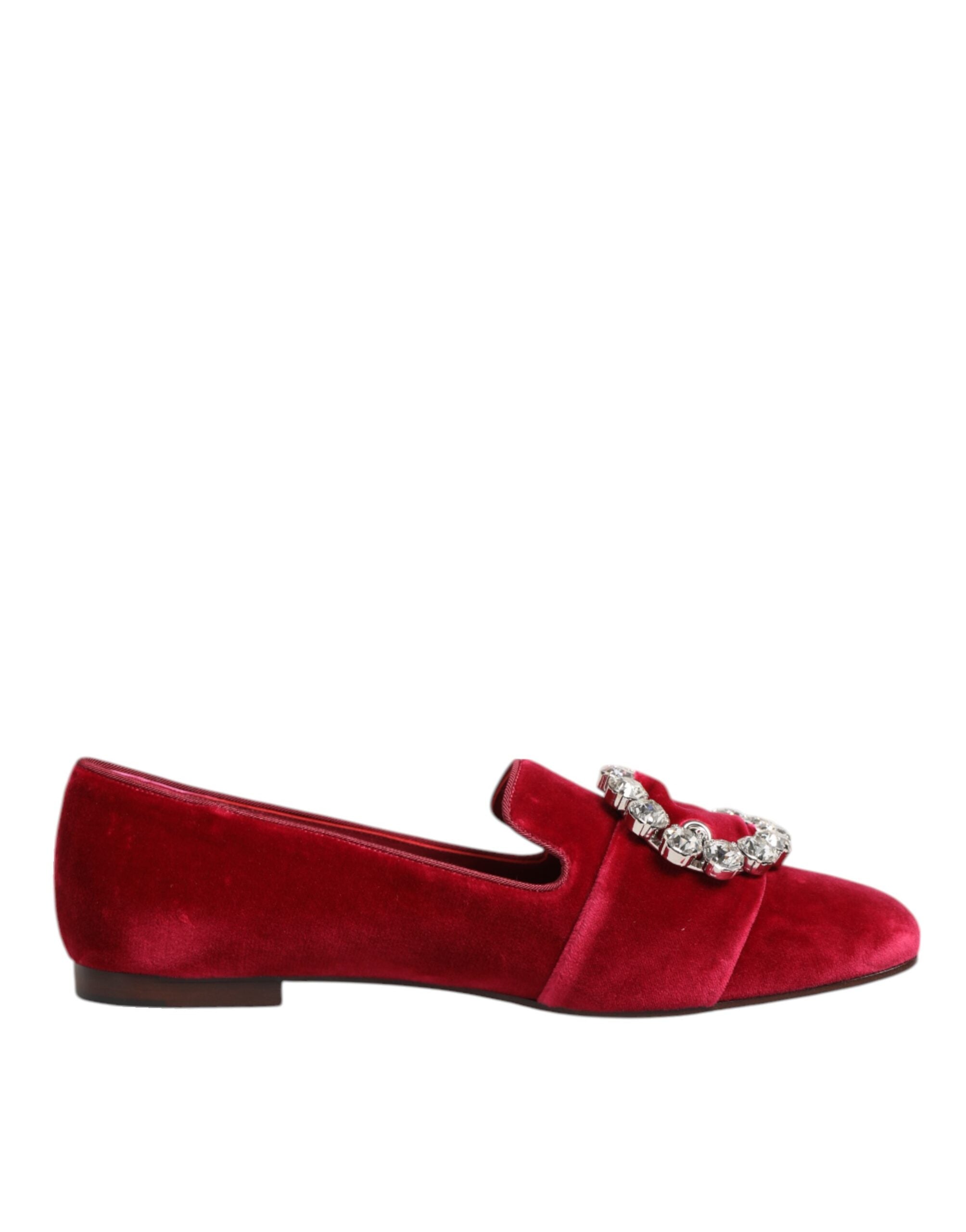 Dolce & Gabbana Red Velvet Crystal Buckle Loafers Flats Shoes Glam Steals