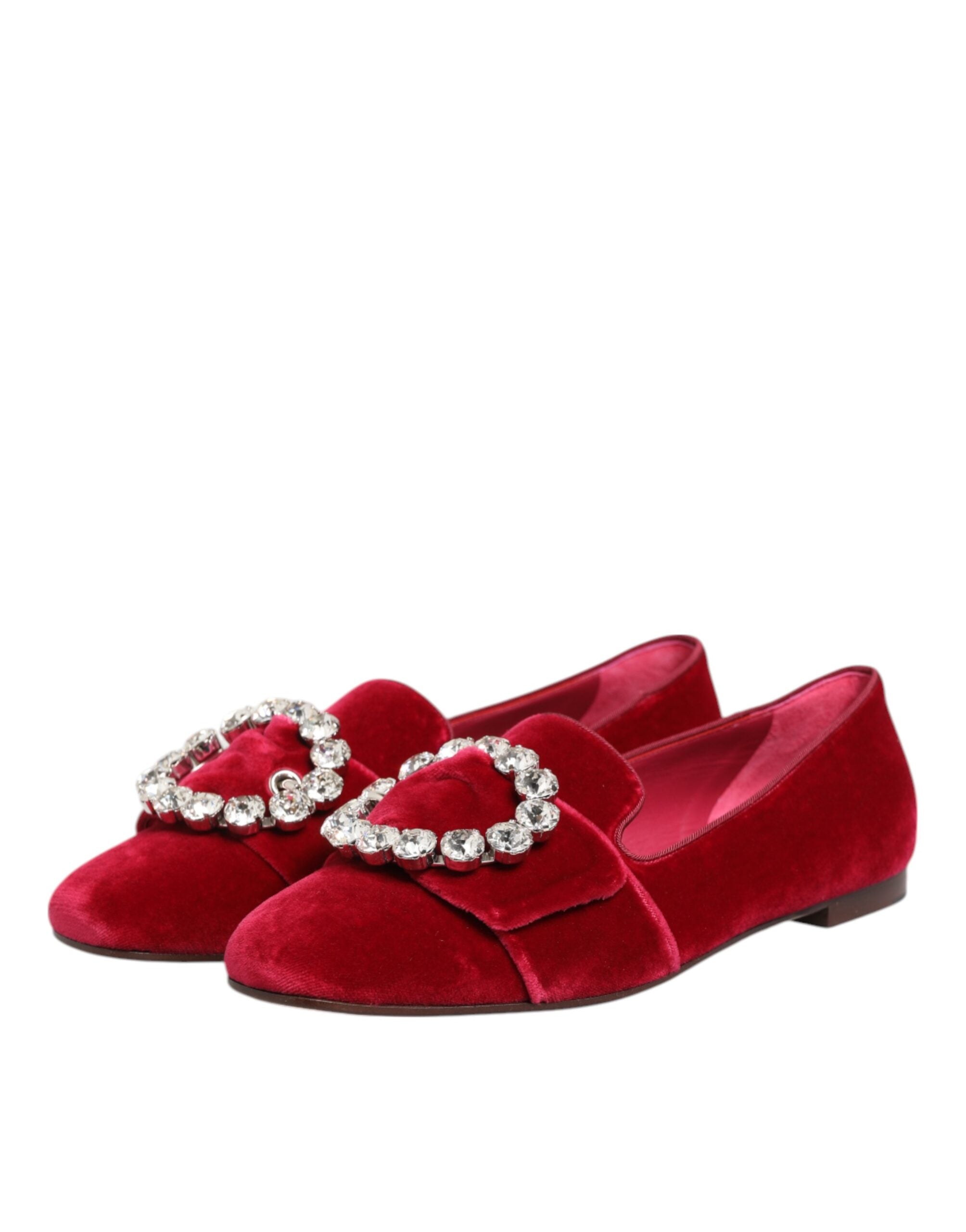 Dolce & Gabbana Red Velvet Crystal Buckle Loafers Flats Shoes Glam Steals