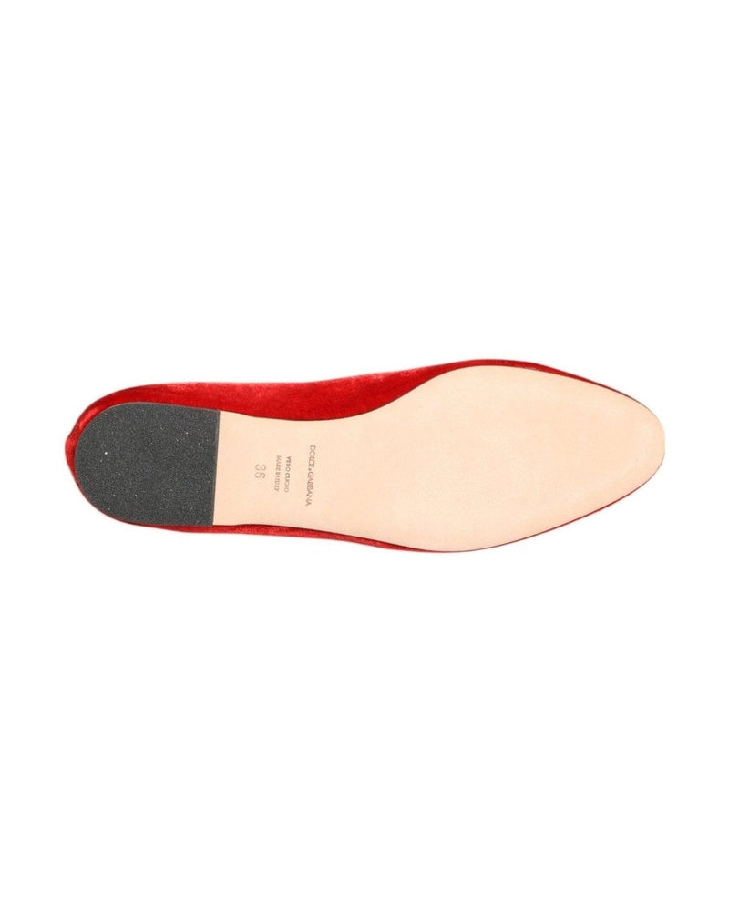 Dolce & Gabbana Red Velvet Dg Heart Loafers Flats Shoes Shoes