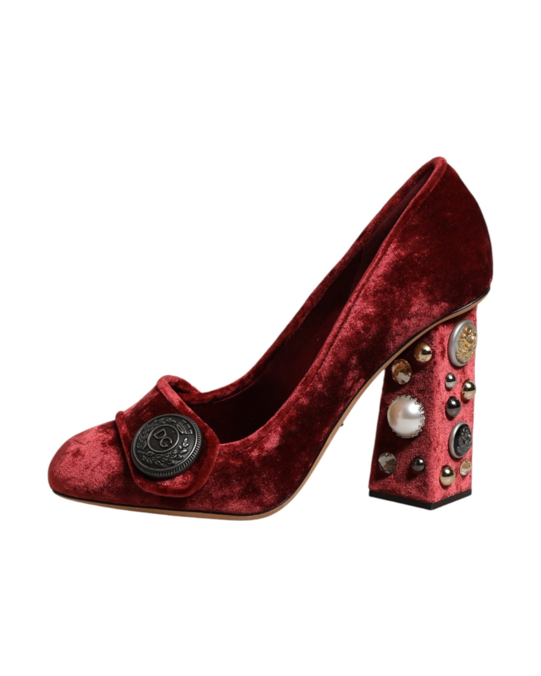 Dolce & Gabbana Red Velvet Embellished Heels Glam Steals