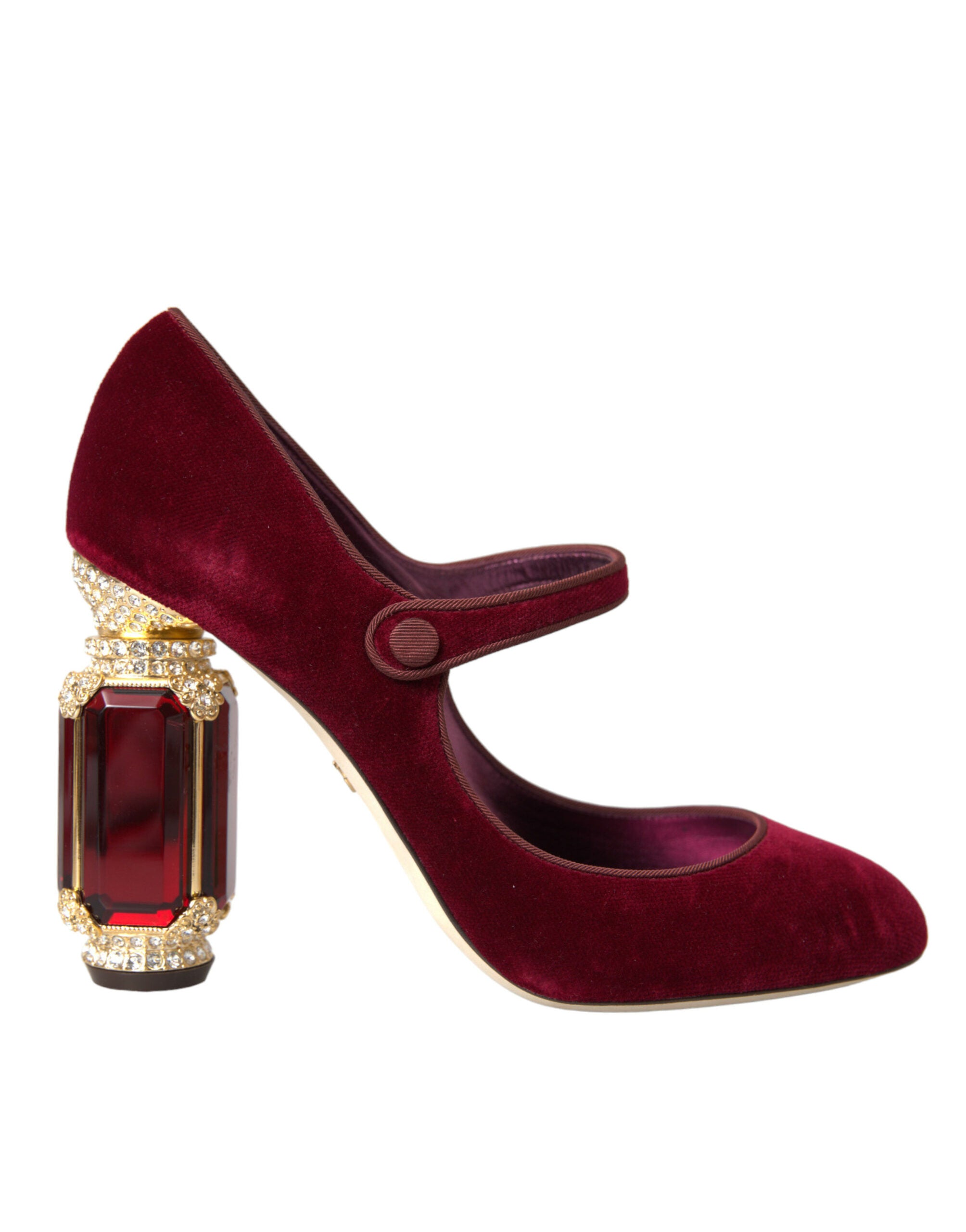 Dolce & Gabbana Red Velvet Gold Crystals Heels Mary Jane Shoes Glam Steals
