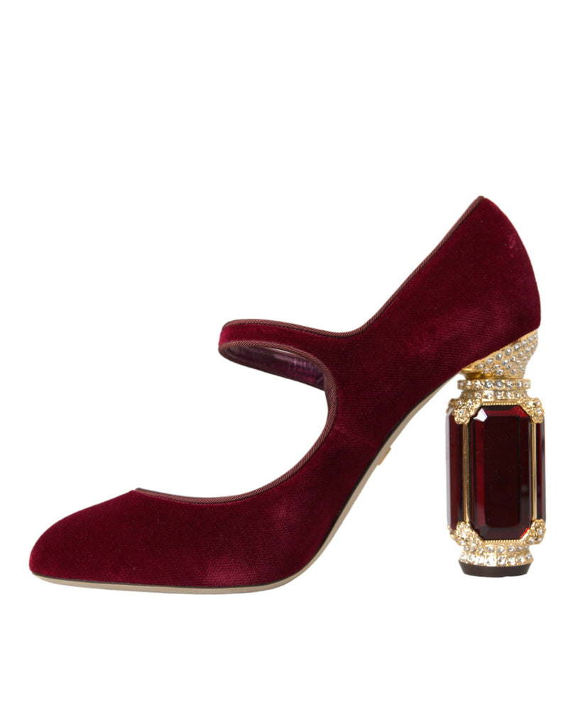 Dolce & Gabbana Red Velvet Gold Crystals Heels Mary Jane Shoes Glam Steals