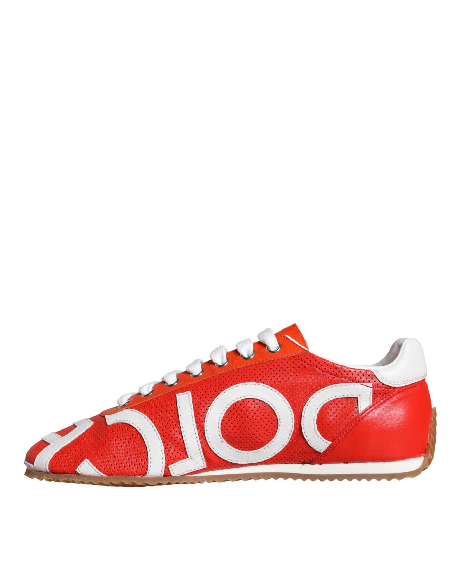 Dolce & Gabbana Red White Leather Logo Casual Sneakers Shoes Glam Steals