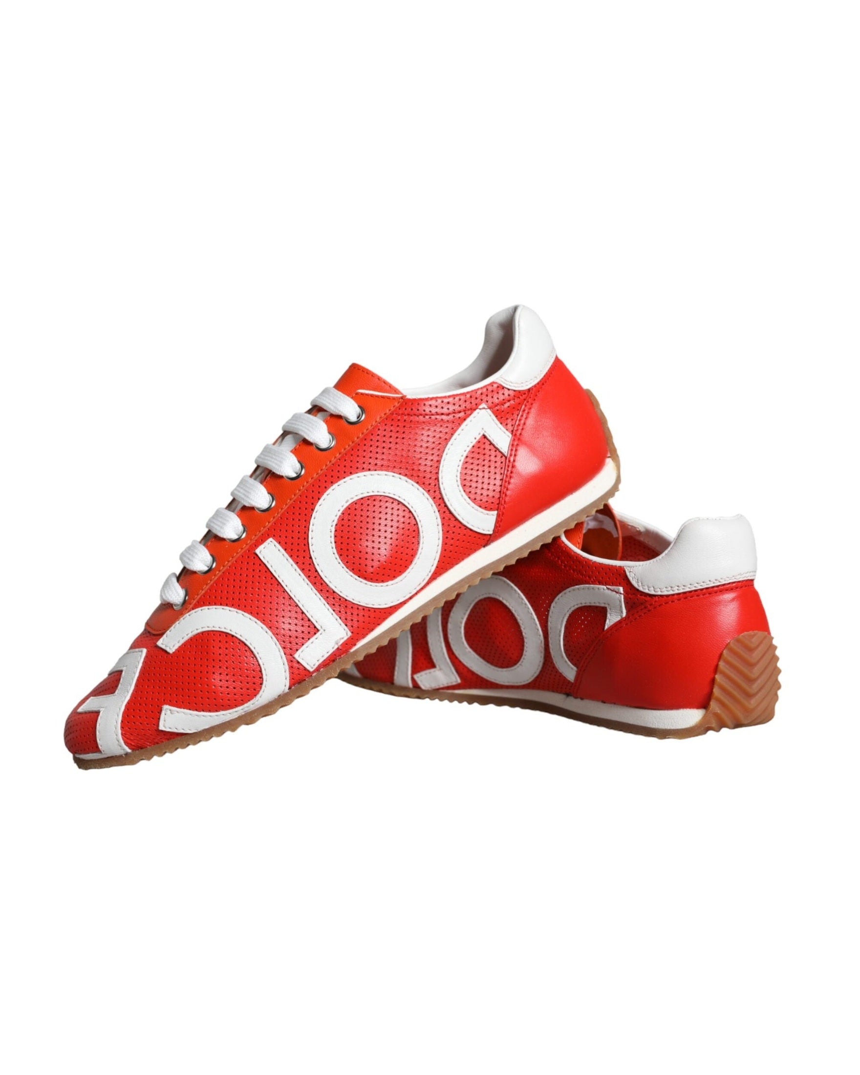 Dolce & Gabbana Red White Leather Logo Casual Sneakers Shoes Glam Steals