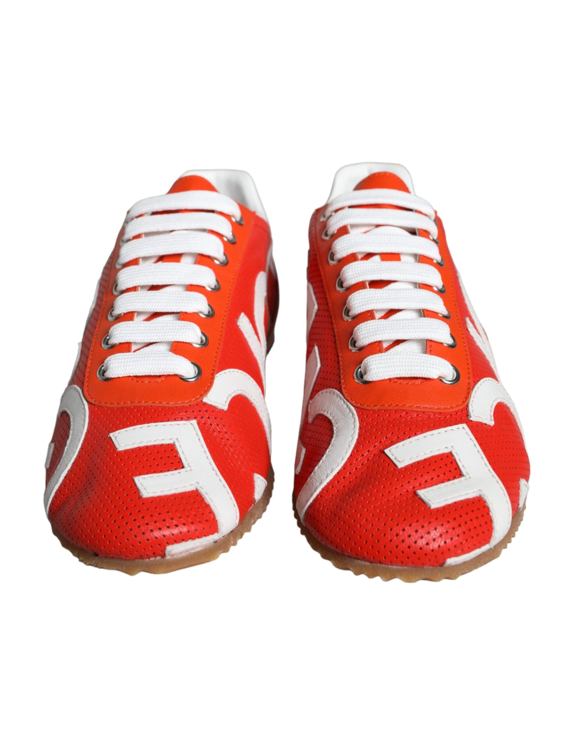 Dolce & Gabbana Red White Leather Logo Casual Sneakers Shoes Glam Steals