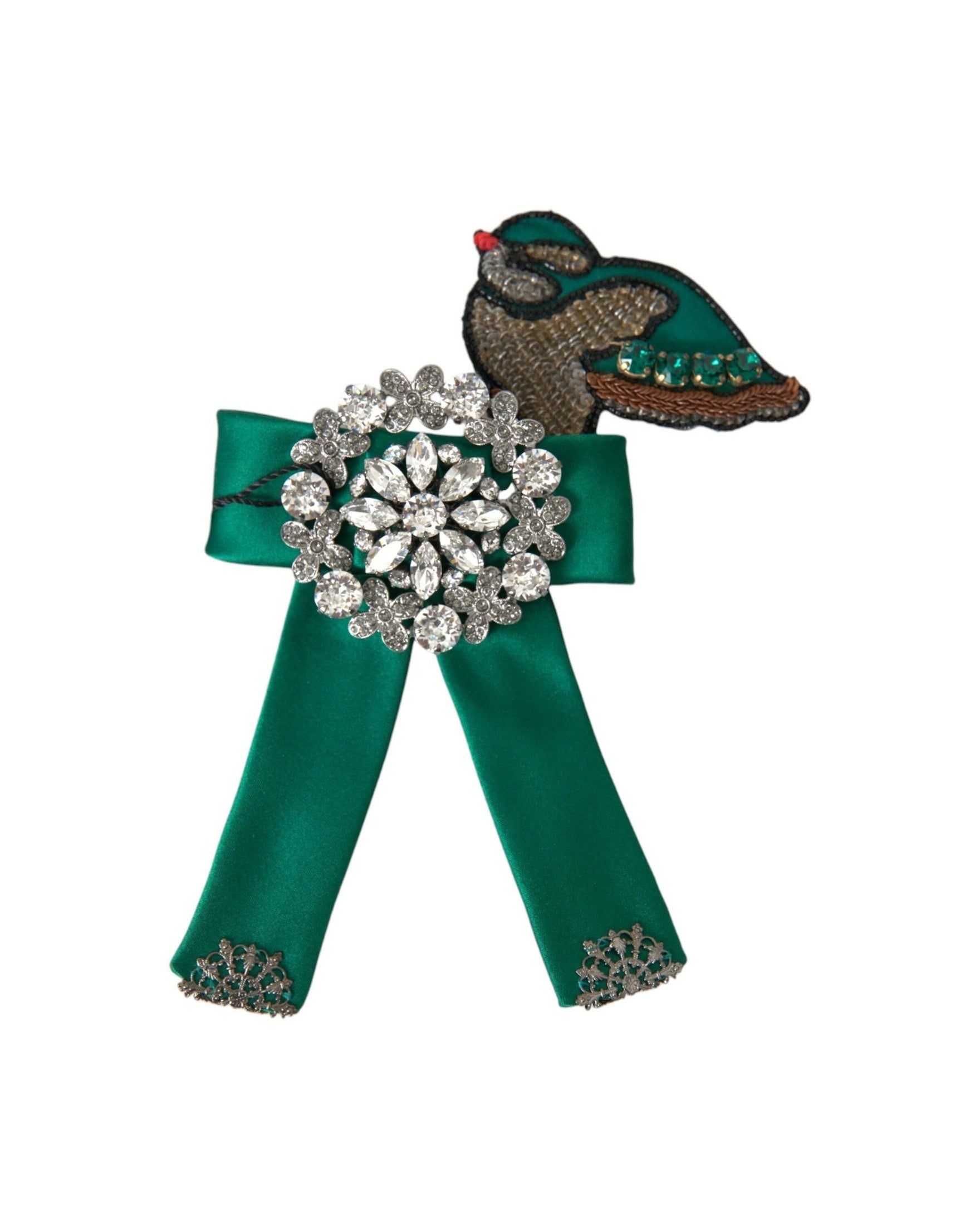 Dolce & Gabbana Satin Bird Crystal Women Hair Green Clip Glam Steals