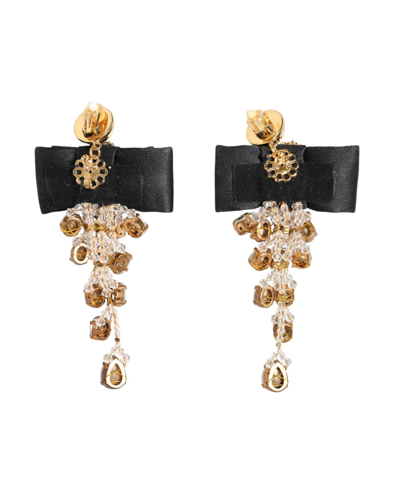 Dolce & Gabbana Satin Crystal Chandelier Bow Clip On Jewelry Earrings Glam Steals