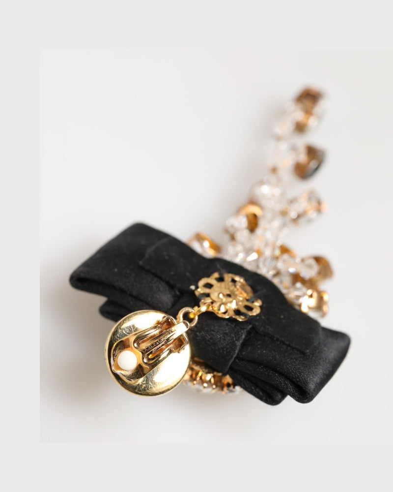 Dolce & Gabbana Satin Crystal Chandelier Bow Clip On Jewelry Earrings Glam Steals