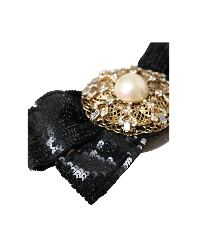 Dolce & Gabbana Sequin Pearl Handmade Brooch Hair Black Pin Glam Steals