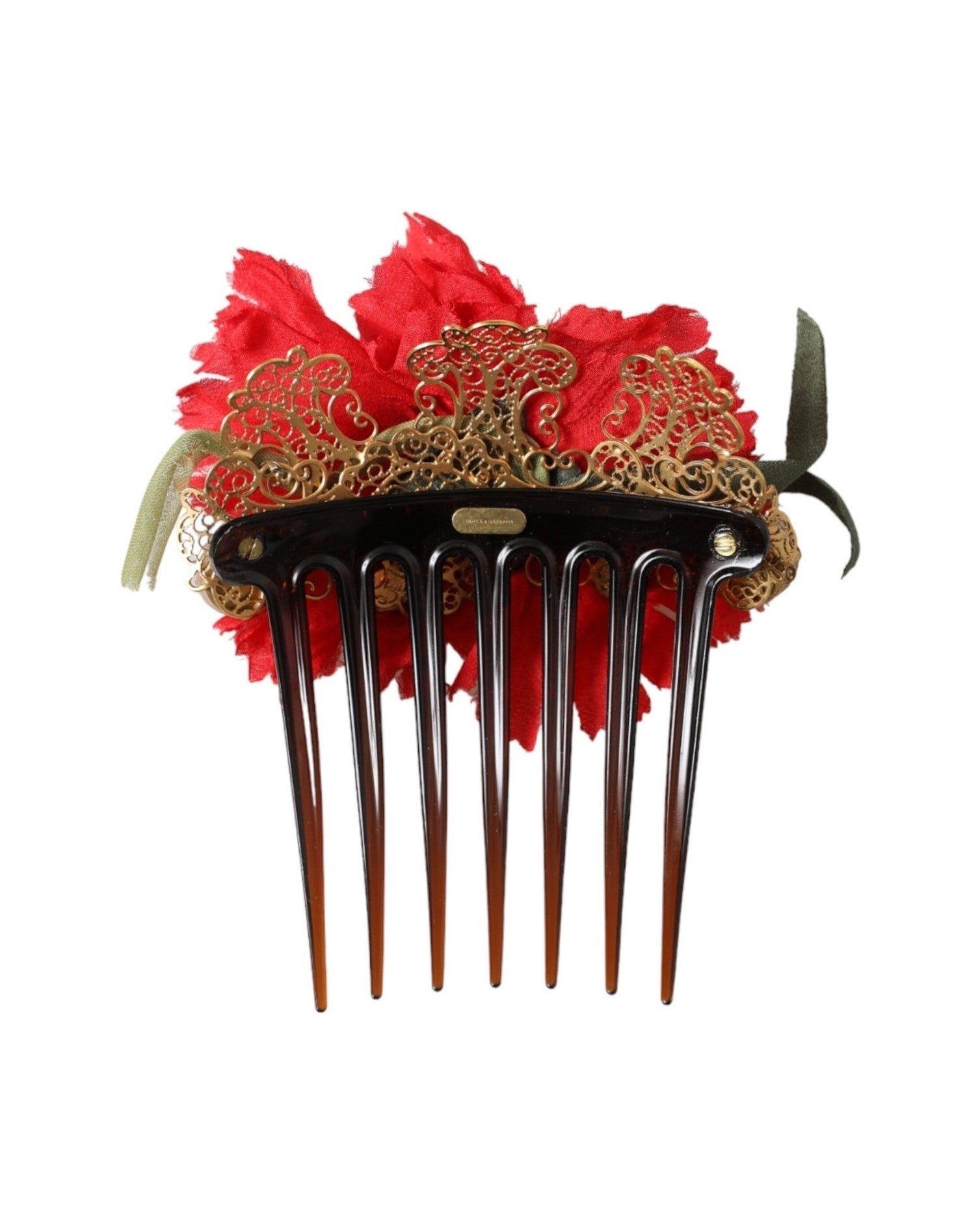 Dolce & Gabbana Silk Floral Brass Women Hair Red Gold Comb Glam Steals