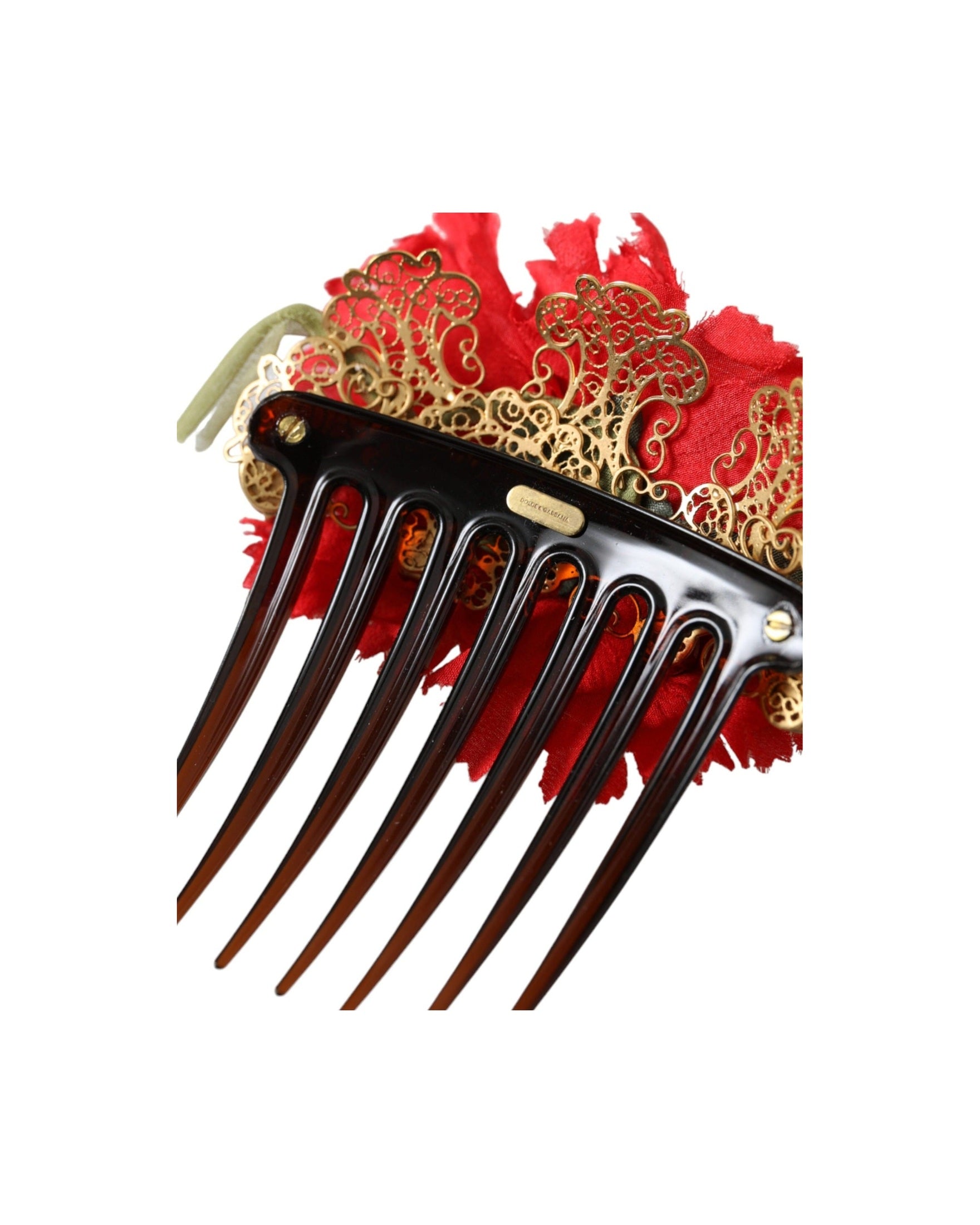 Dolce & Gabbana Silk Floral Brass Women Hair Red Gold Comb Glam Steals