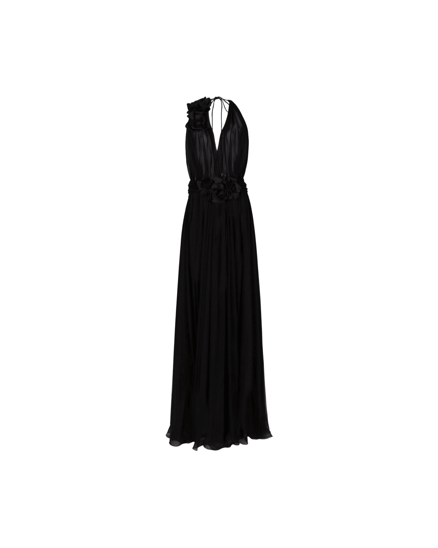 Dolce & Gabbana Silk Long Chiffon Dress With Floral Appliqué Glam Steals
