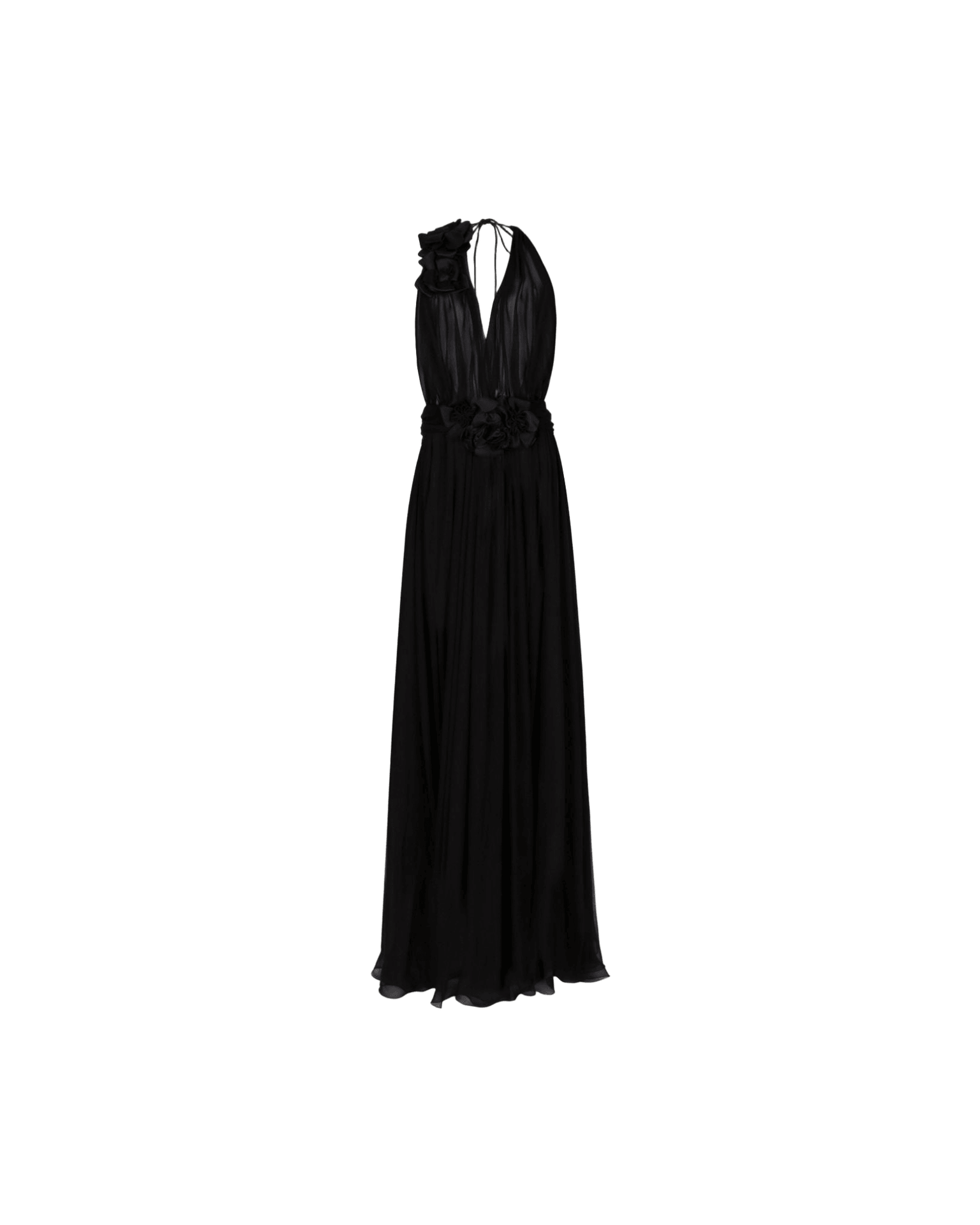 Dolce & Gabbana Silk Long Chiffon Dress With Floral Appliqué Glam Steals