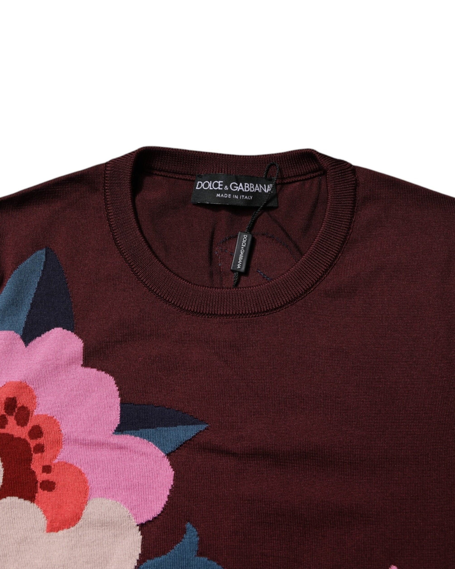 Dolce & Gabbana Silk Maroon Floral Crew Neck Blouse Top Glam Steals