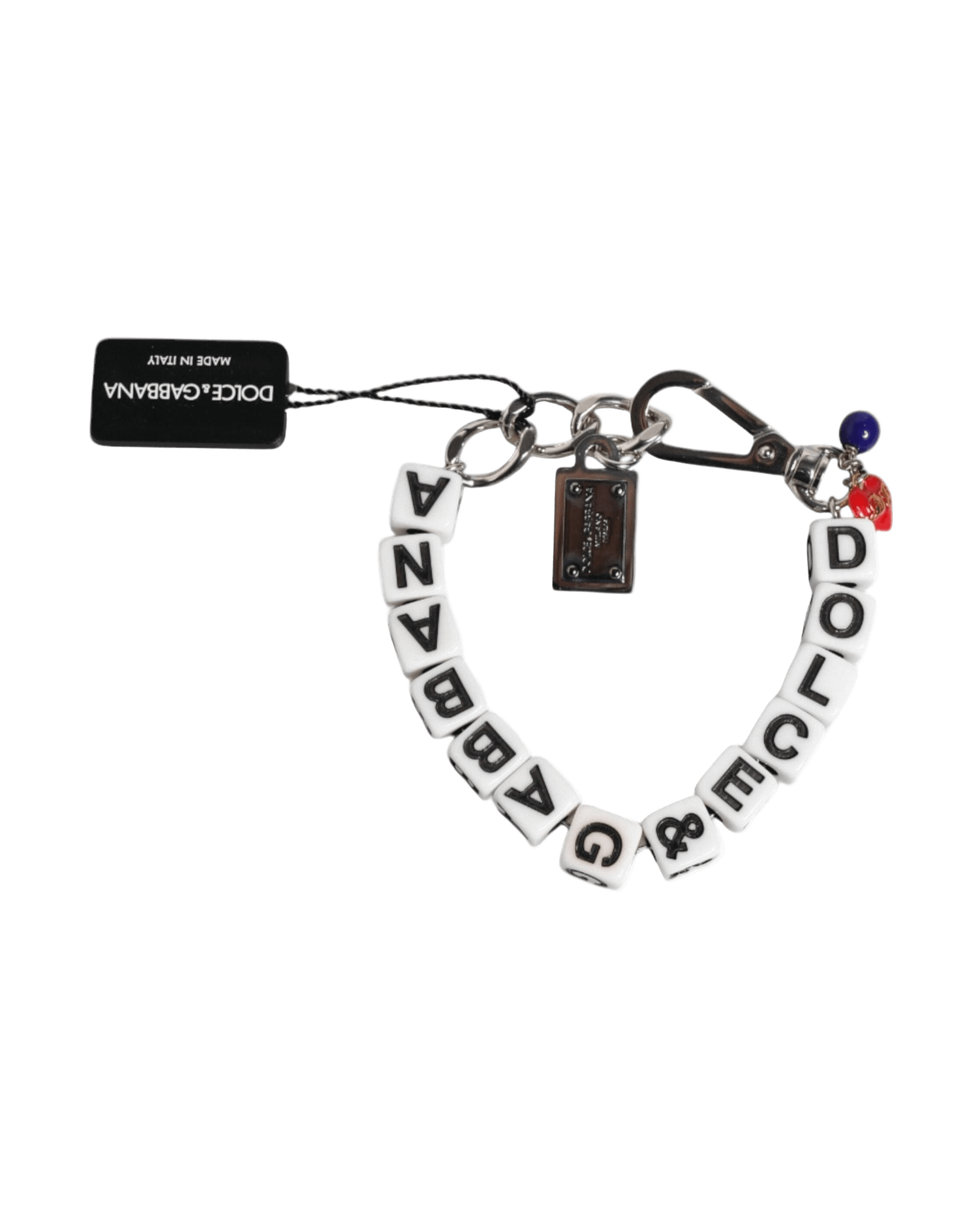Dolce & Gabbana Silver Brass Chain Dice Logo Embellished Charm Bracelet Glam Steals