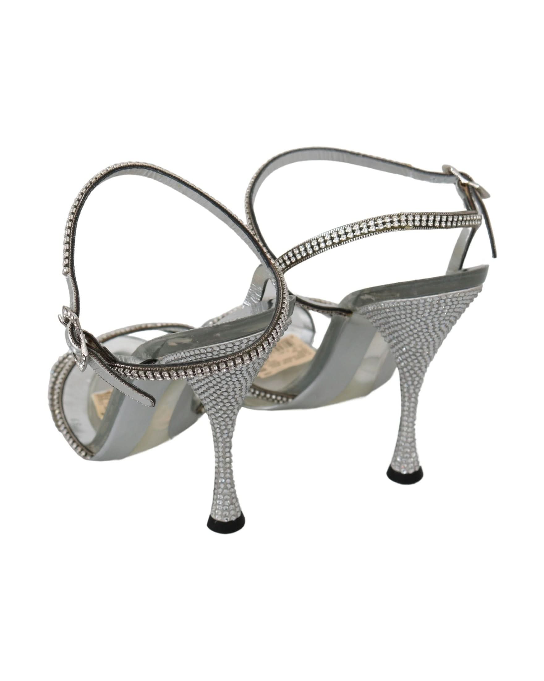 Dolce & Gabbana Silver Crystal Ankle Strap Sandals Shoes Heels