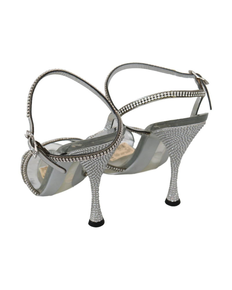 Dolce & Gabbana Silver Crystal Ankle Strap Sandals Shoes Glam Steals