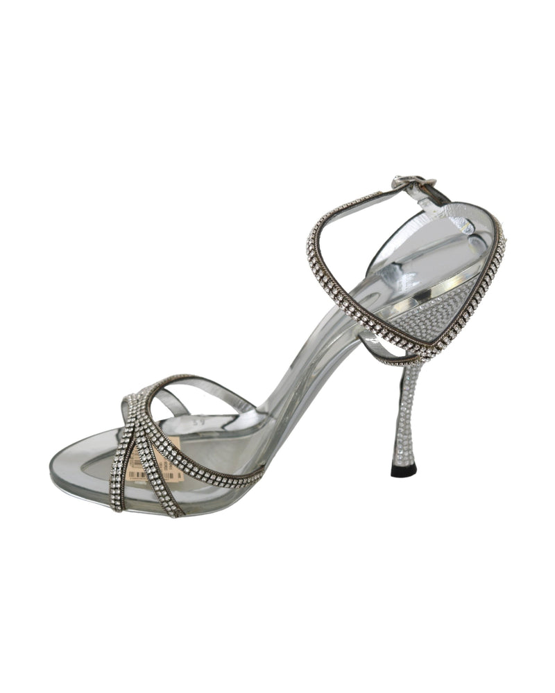 Dolce & Gabbana Silver Crystal Ankle Strap Sandals Shoes Glam Steals