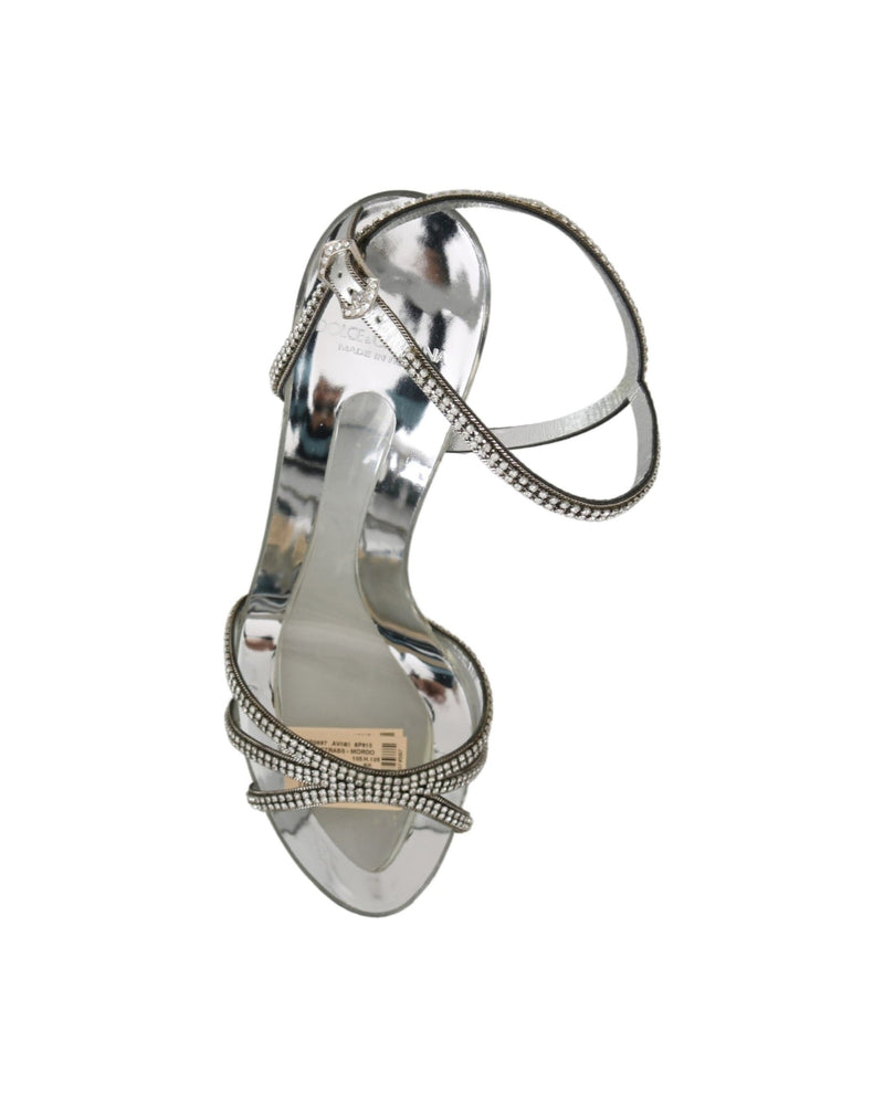 Dolce & Gabbana Silver Crystal Ankle Strap Sandals Shoes Glam Steals