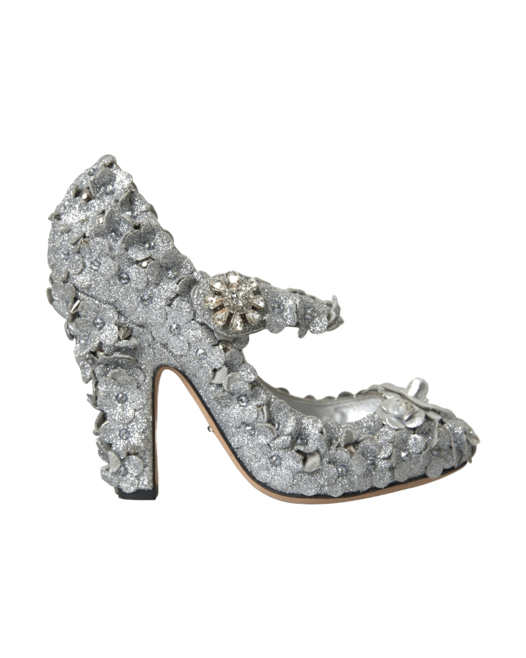 Dolce & Gabbana Silver Floral Crystal Mary Jane Pumps Shoes Glam Steals