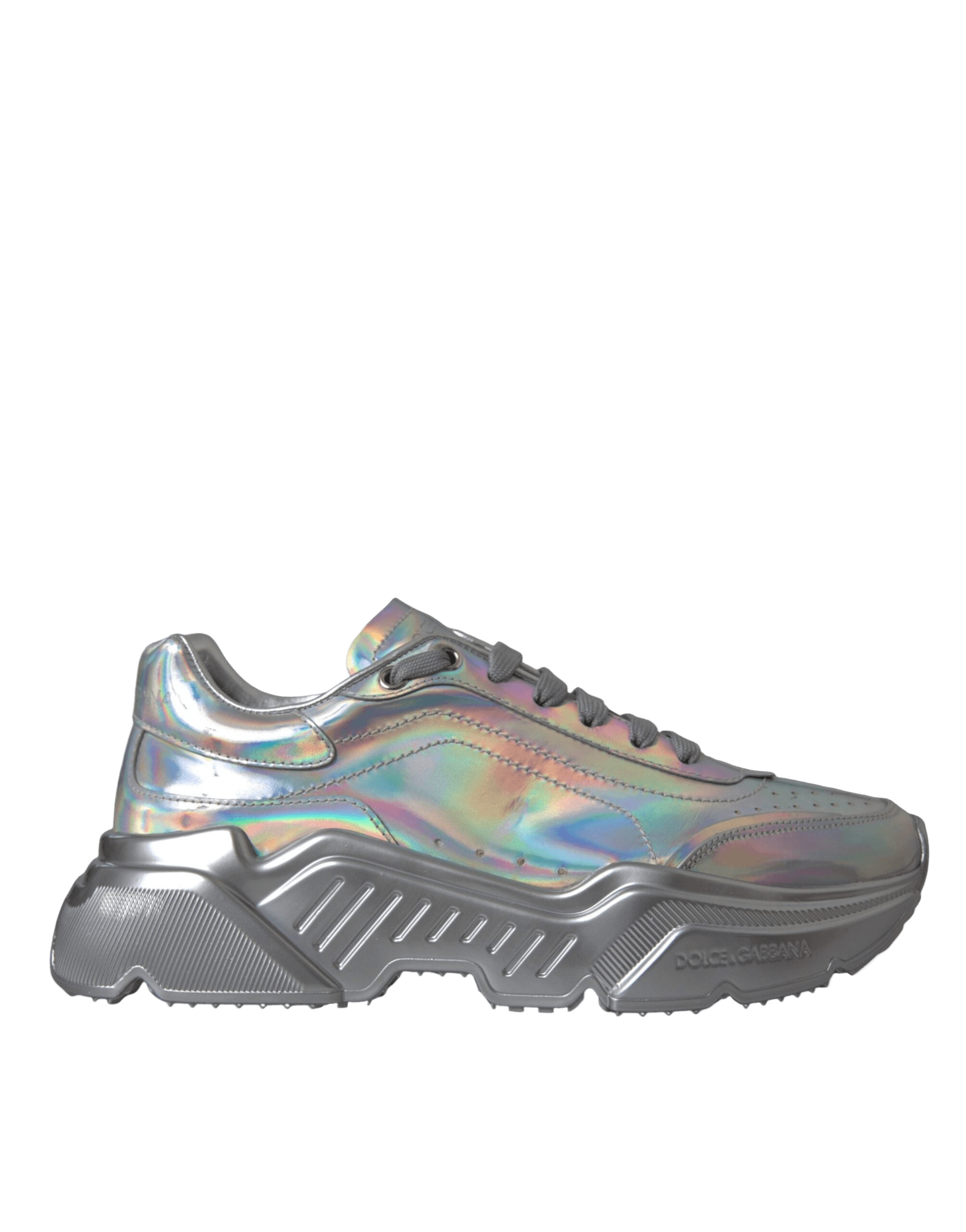Dolce & Gabbana Silver Iridescent Daymaster Leather Sneakers Shoes Glam Steals