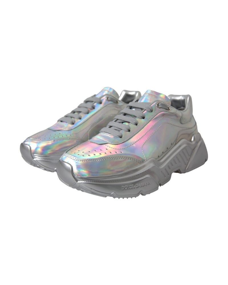 Dolce & Gabbana Silver Iridescent Daymaster Leather Sneakers Shoes Glam Steals