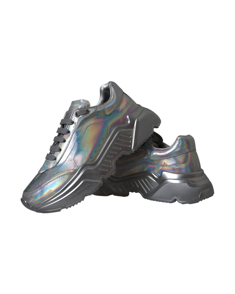Dolce & Gabbana Silver Iridescent Daymaster Leather Sneakers Shoes Glam Steals