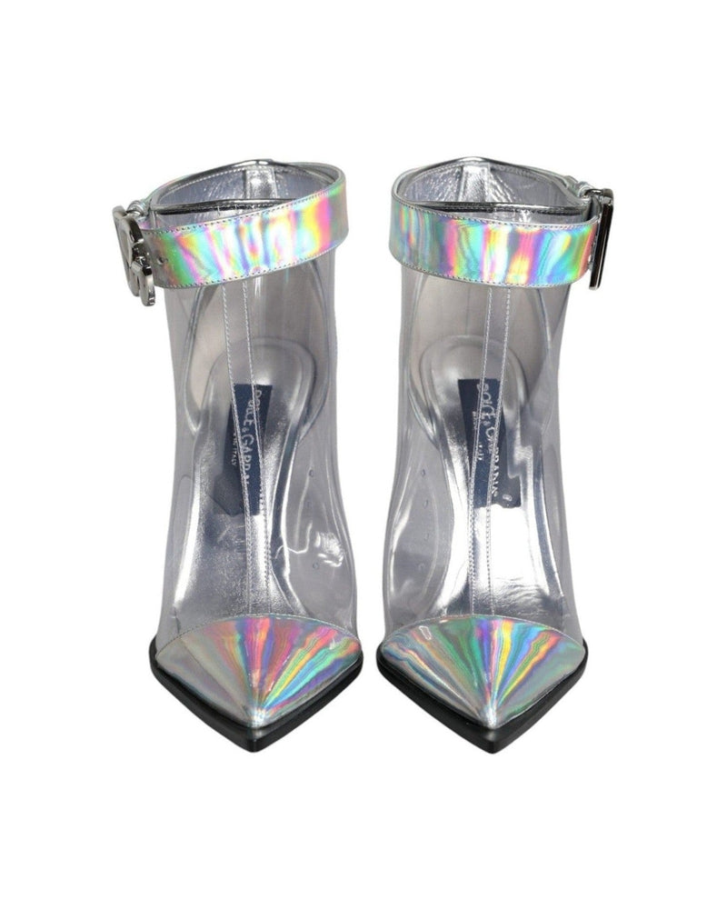 Dolce & Gabbana Silver Iridescent Pvc Pointed Short Boots Shoes Boots