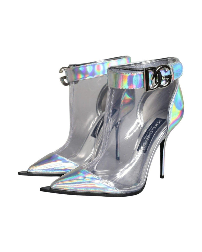 Dolce & Gabbana Silver Iridescent Pvc Pointed Short Boots Shoes Boots
