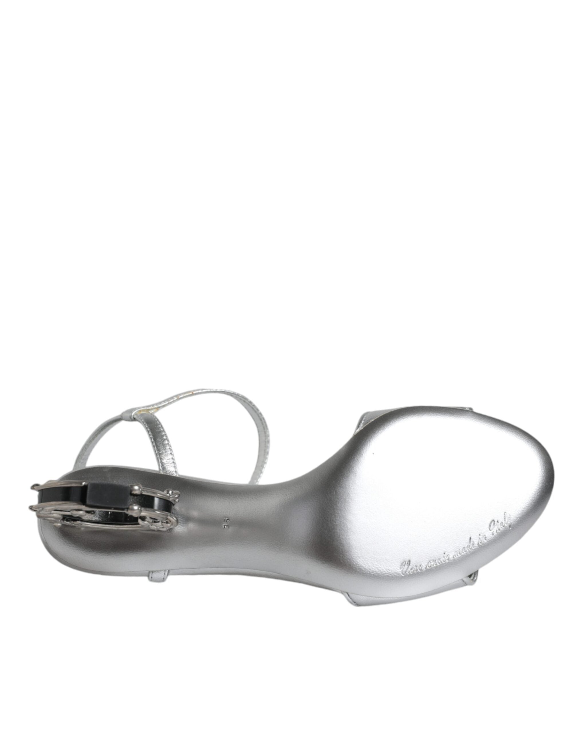 Dolce & Gabbana Silver Keira Heels Ankle Strap Sandals Shoes Glam Steals