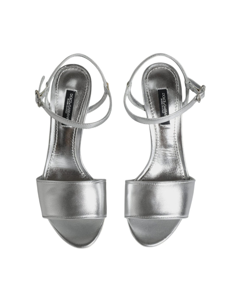 Dolce & Gabbana Silver Keira Heels Ankle Strap Sandals Shoes Glam Steals