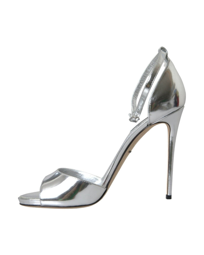 Dolce & Gabbana Silver Keira Leather Heels Sandals Shoes Heels
