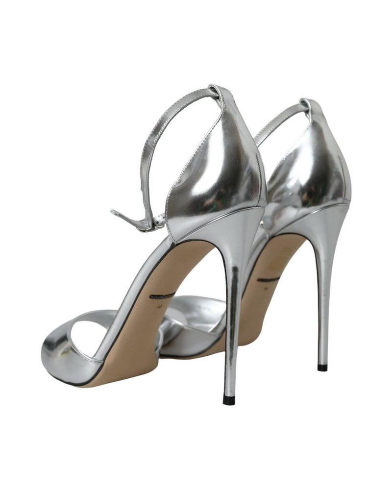 Dolce & Gabbana Silver Keira Leather Heels Sandals Shoes Glam Steals