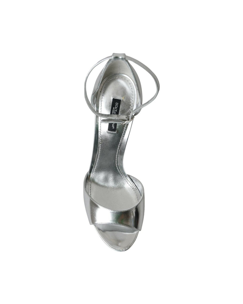 Dolce & Gabbana Silver Keira Leather Heels Sandals Shoes Glam Steals