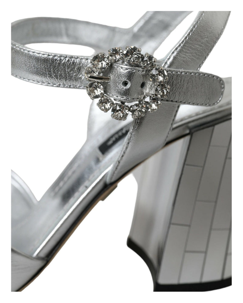 Dolce & Gabbana Silver Lambskin Leather Heels Sandals Shoes Heels
