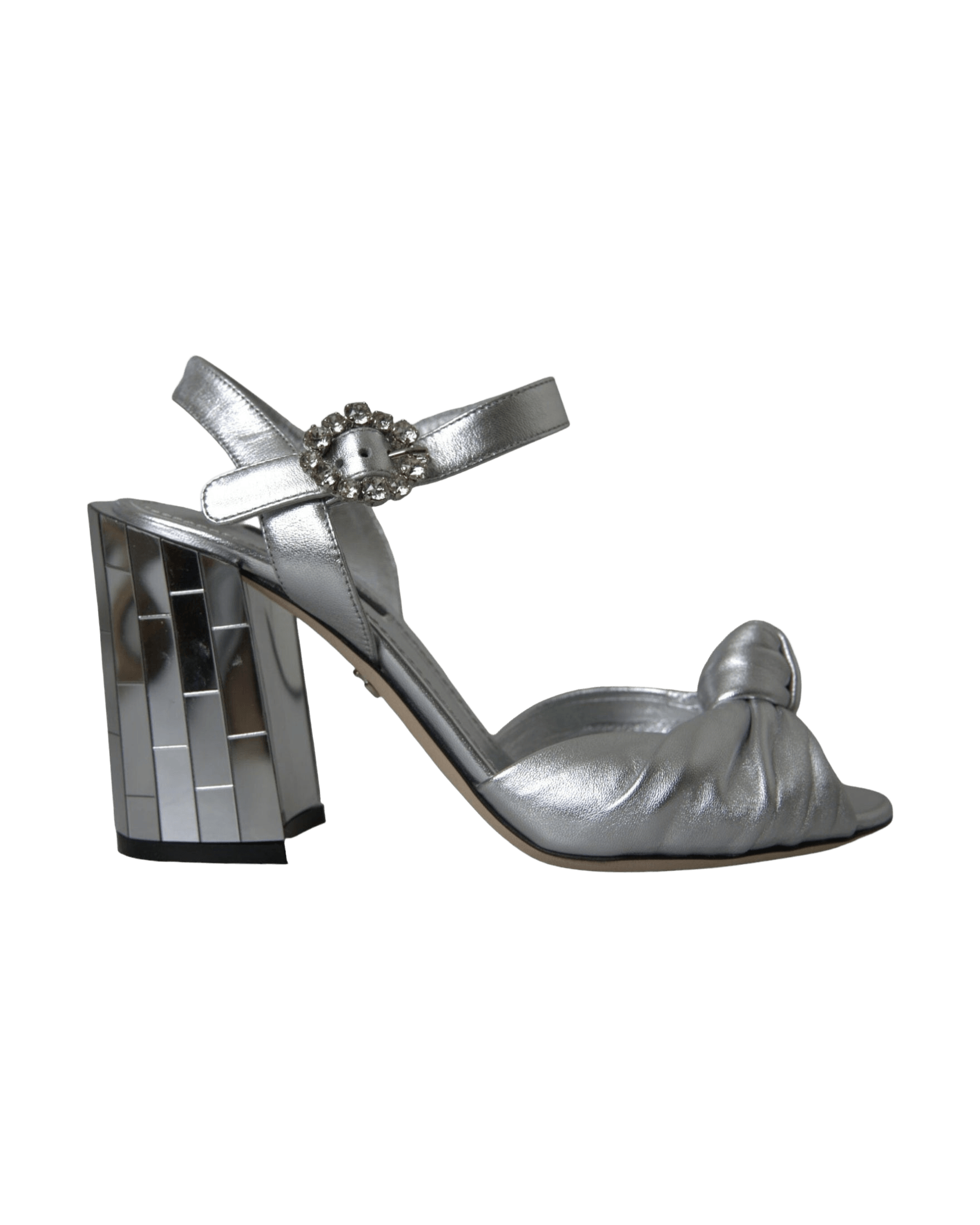 Dolce & Gabbana Silver Lambskin Leather Heels Sandals Shoes Glam Steals
