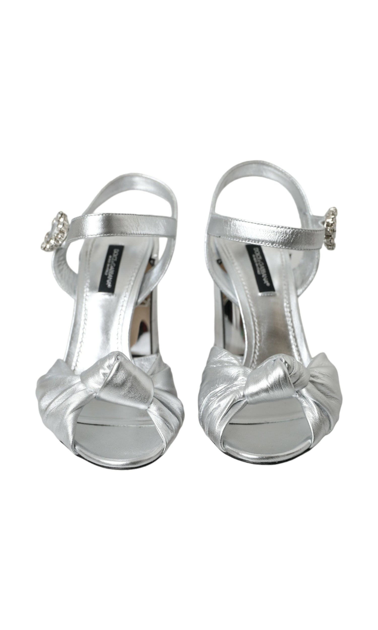 Dolce & Gabbana Silver Lambskin Leather Heels Sandals Shoes Glam Steals