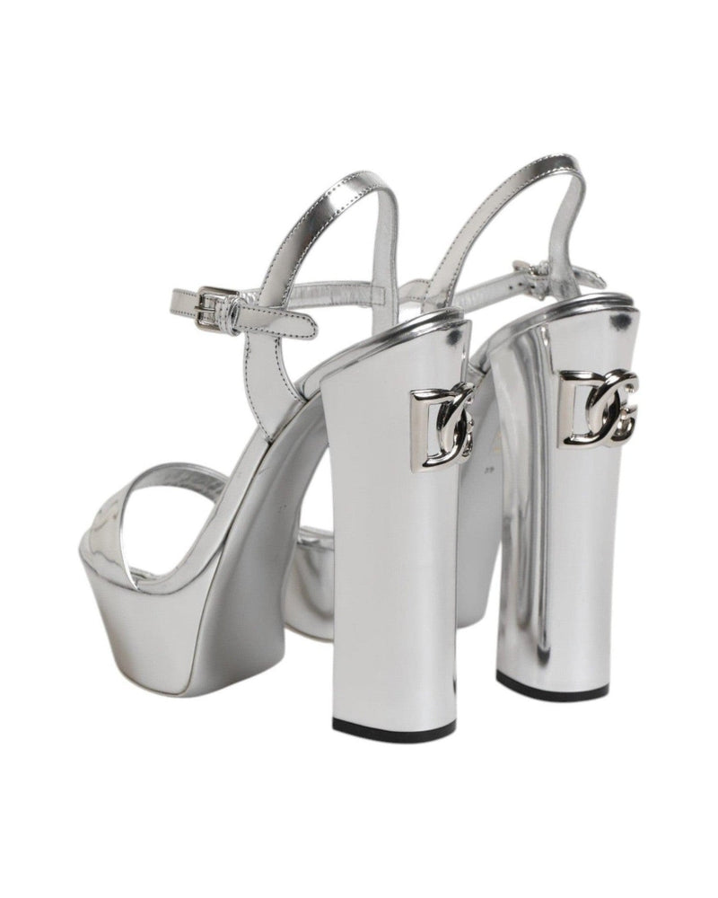 Dolce & Gabbana Silver Leather Platform Keira Sandals Shoes Glam Steals