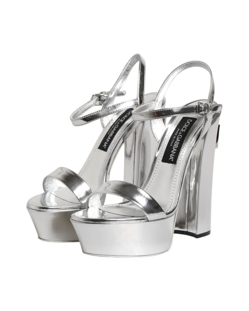 Dolce & Gabbana Silver Leather Platform Keira Sandals Shoes Glam Steals