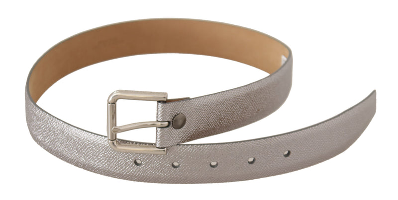 Dolce & Gabbana Silver Metallic Leather Metal Waist Buckle Belt Glam Steals